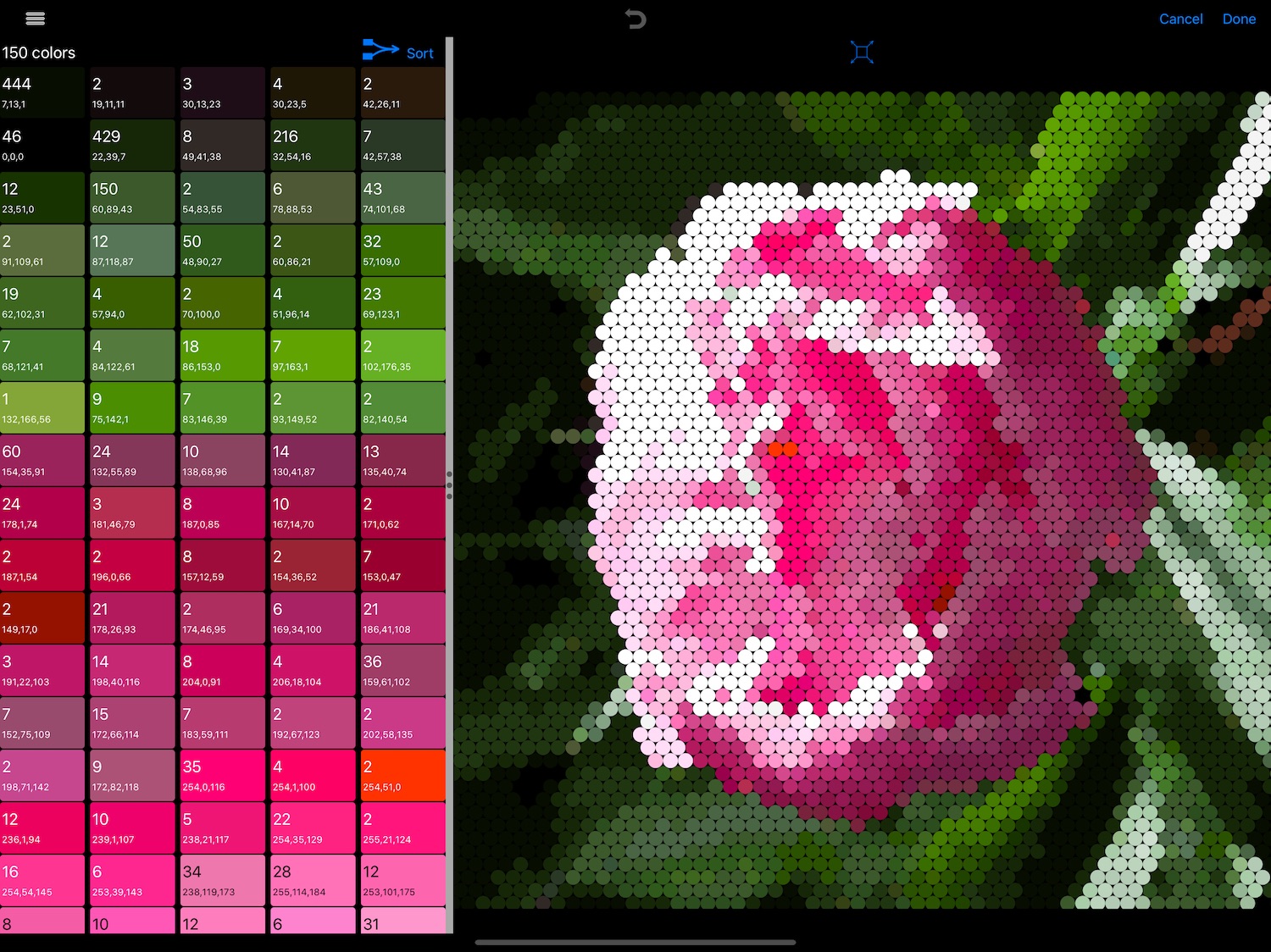 Screen shot of the Mosaic color editor