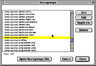 Screen shot of Newsgroups window