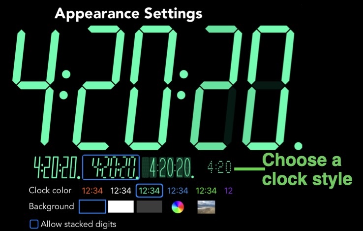 Appearance settings choosing clock type