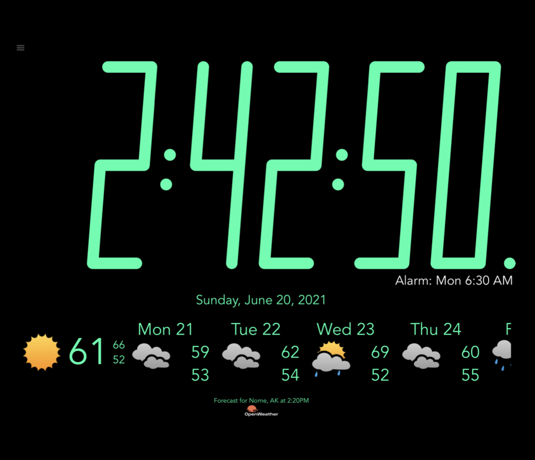 bnClock with default settings