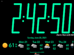 Screen shot of bnClock with date and weather