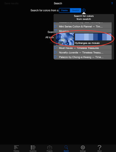 Choosing a swatch to search for