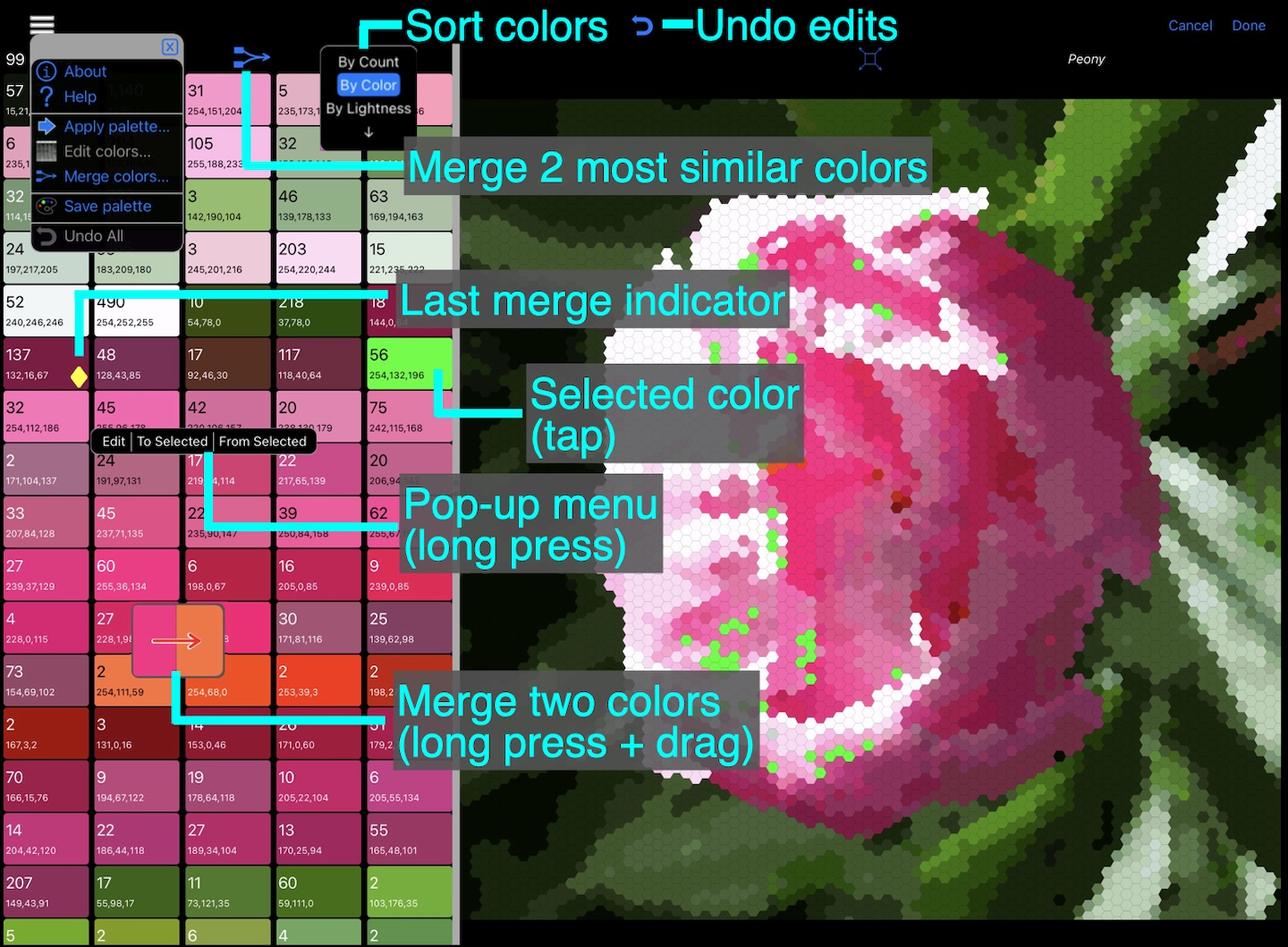 Color table controls annotated