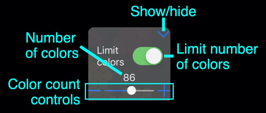 Annotated mosaic tab color count controls