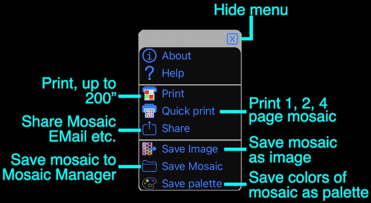 Annotated menu for mosaic tab