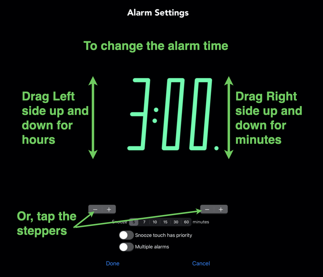 Annotated alarm settings 2