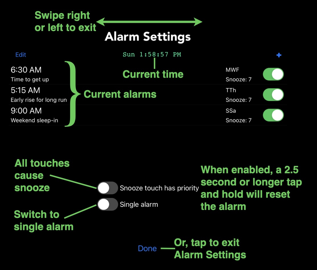 Multiple alarms - edit controls