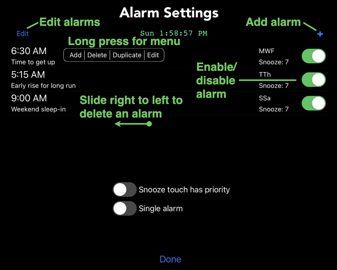 Multiple alarms - gestures