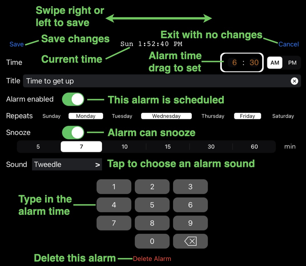 Editing an alarm