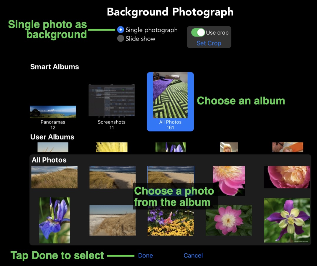 Choosing a background photograph