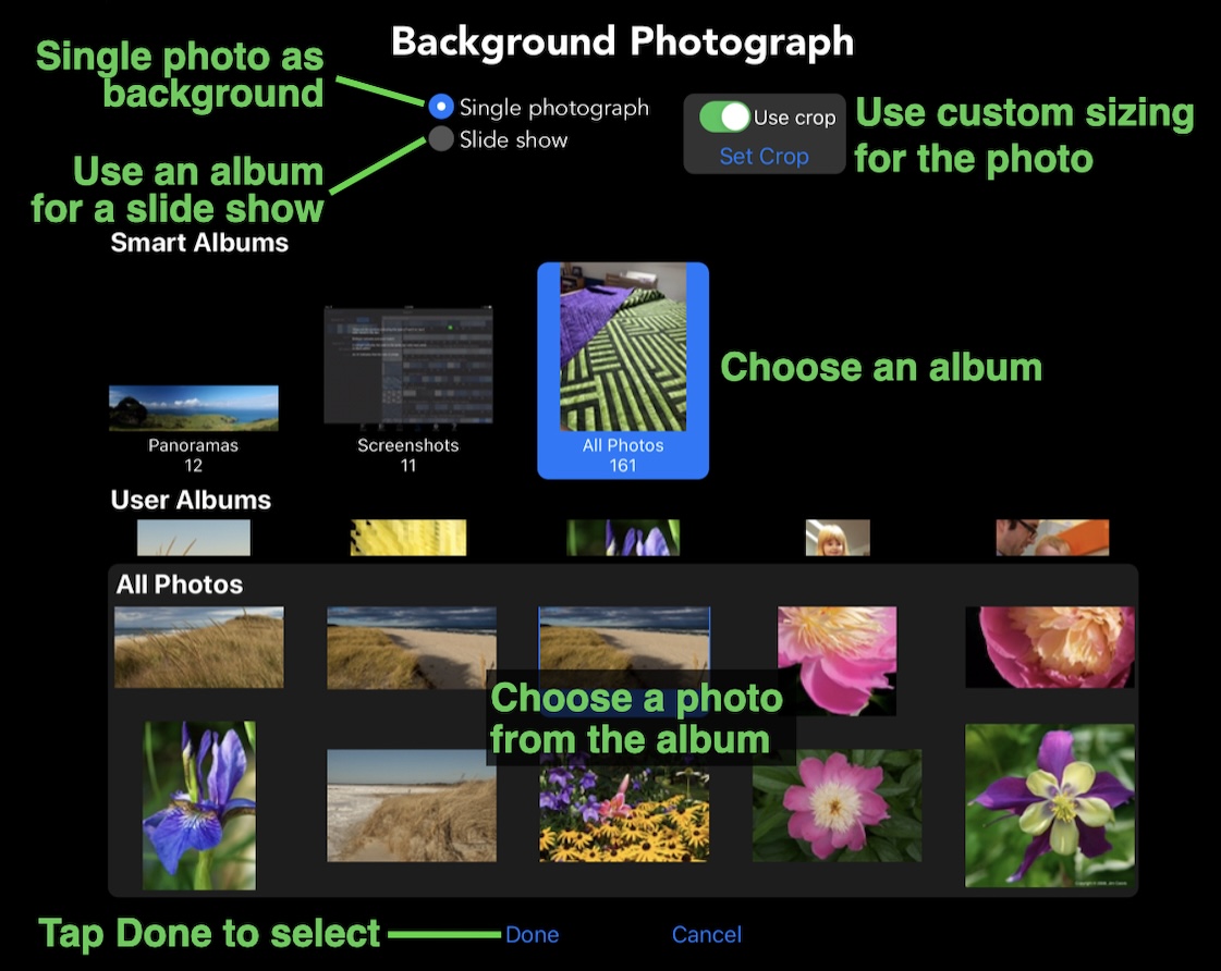 Choosing a background slide show