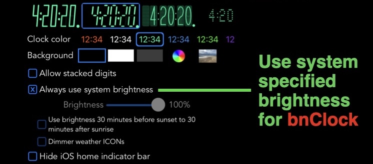 Appearance settings clock brightness