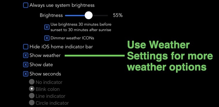 Appearance settings show or hide weather