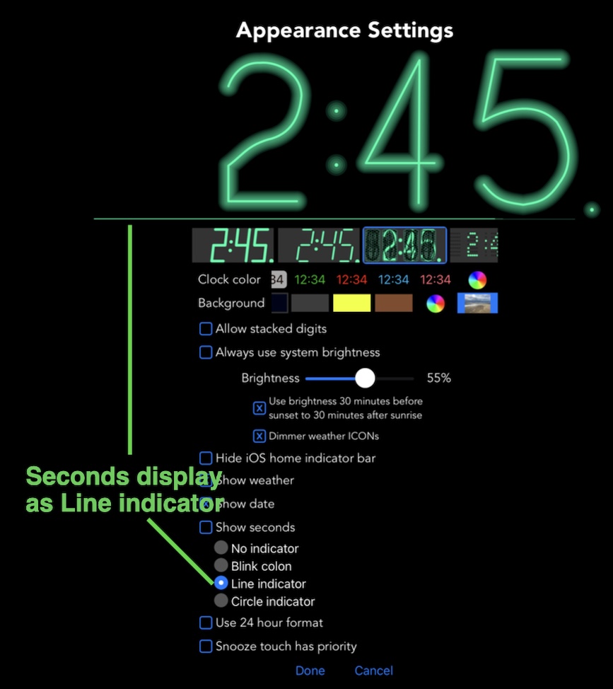 Line indicator for seconds