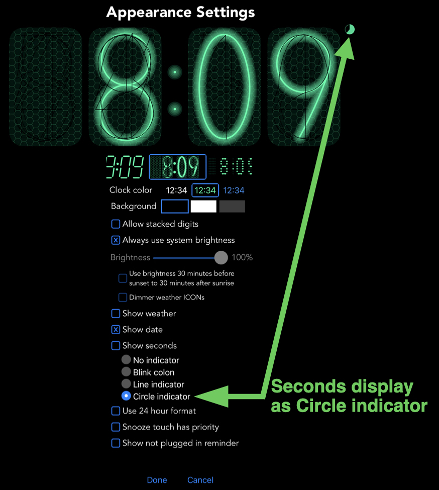 Circle indicator for seconds