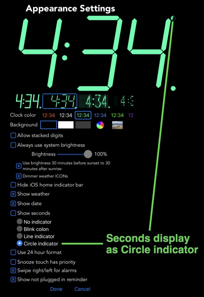 Circle indicator for seconds