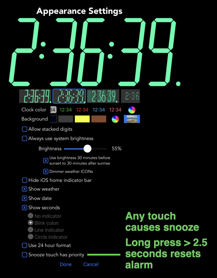 Appearance settings for snooze touch has priority