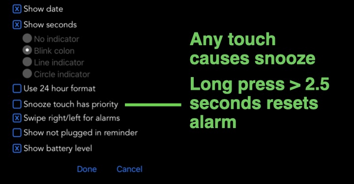 Appearance settings for snooze touch has priority