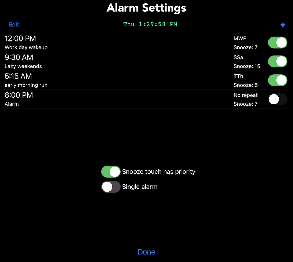 bnClock Alaram settings