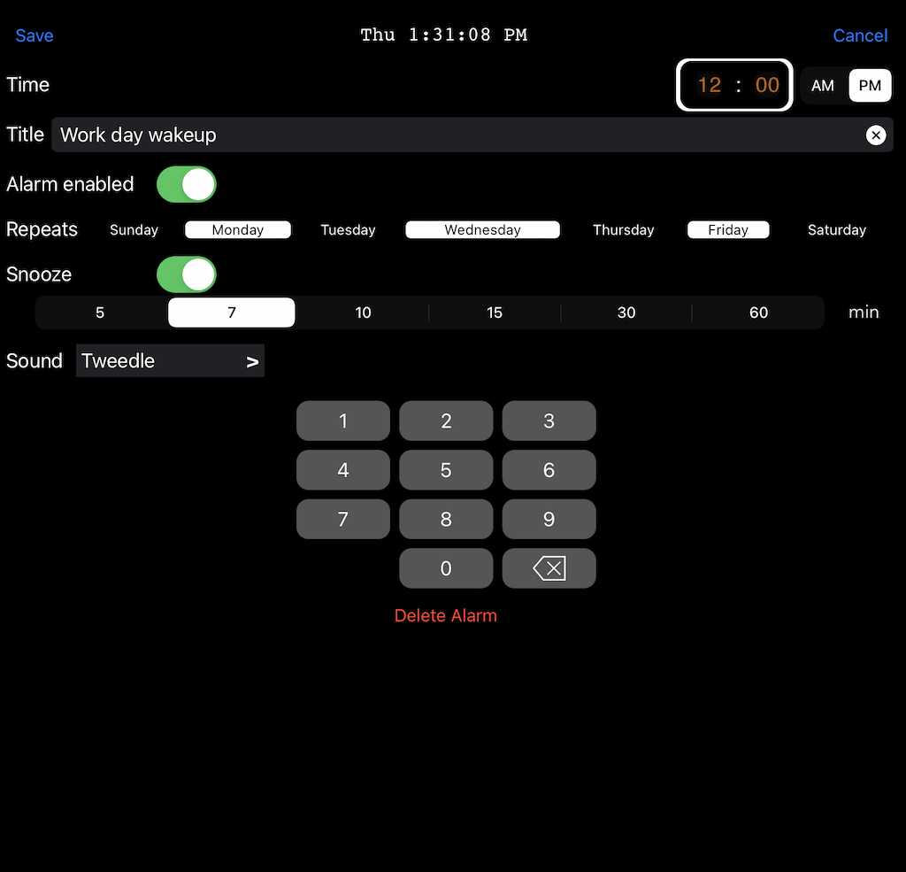 bnClock Alaram settings detail