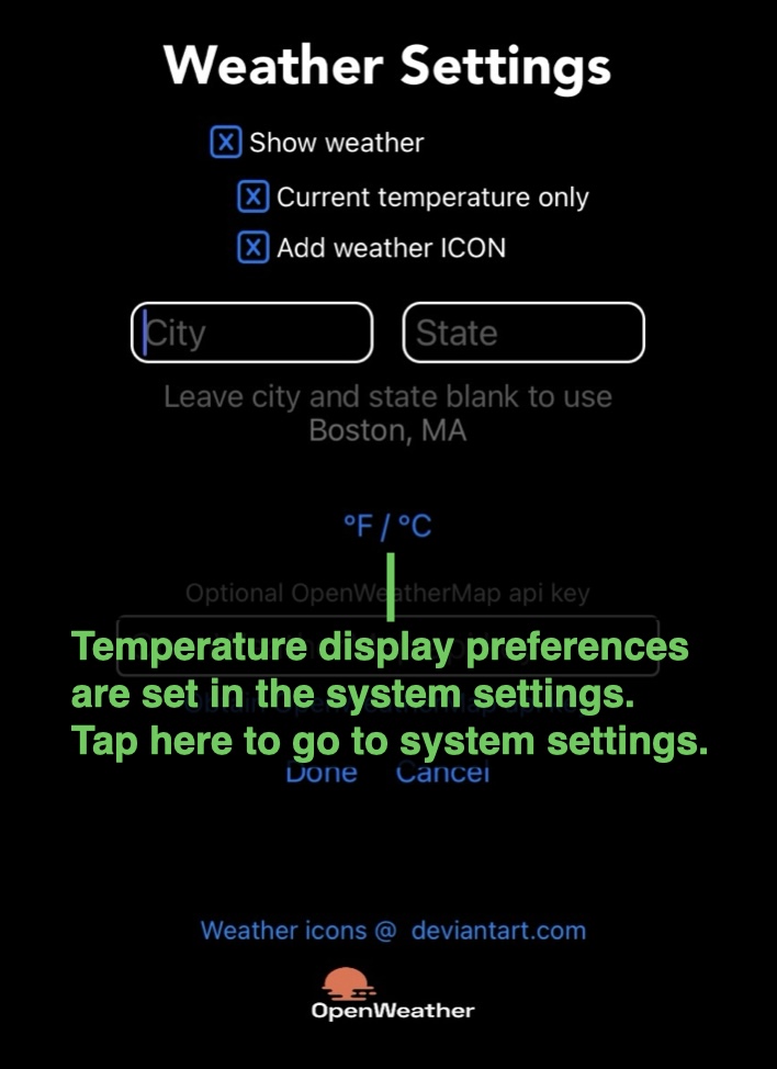 Open system settings for temperature units