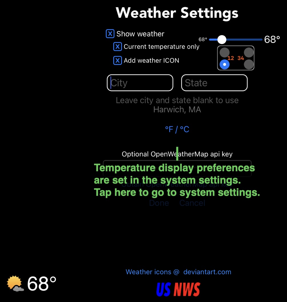 Open system settings for temperature units