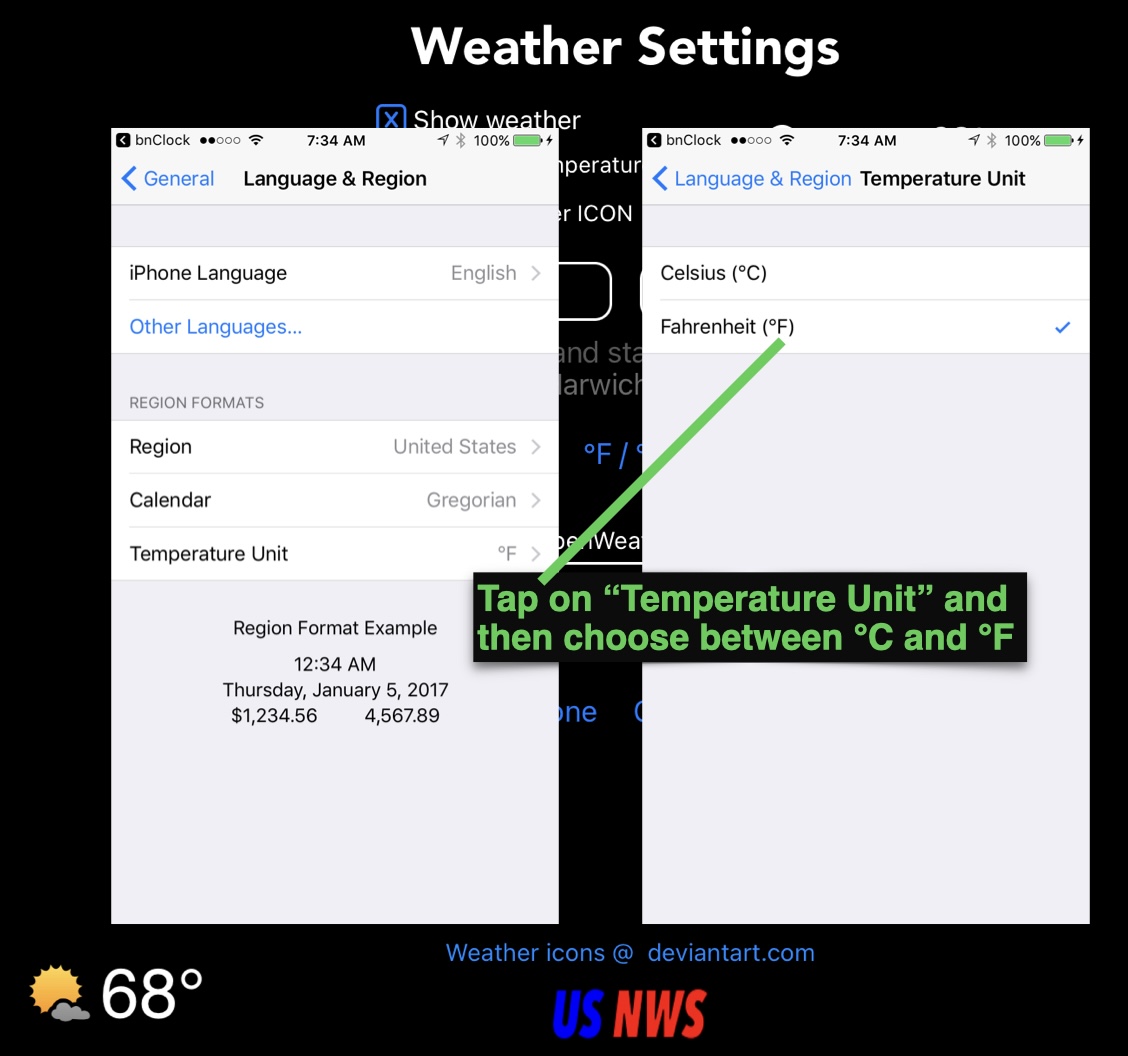 System settings for temperature units