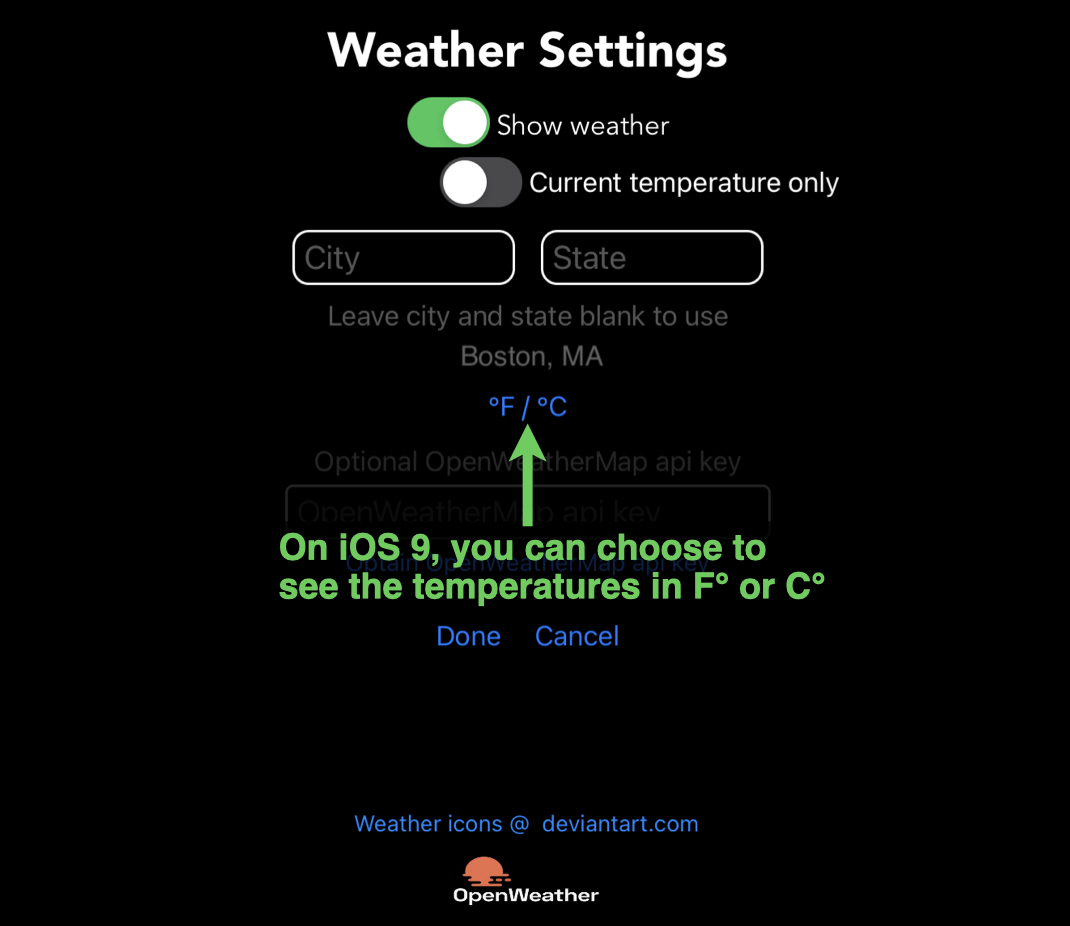 iOS8 and iOS9 temperature units setting