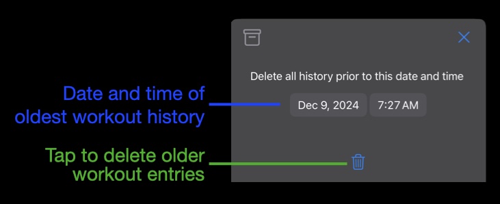 Annotated screen shot of deleting by date and time