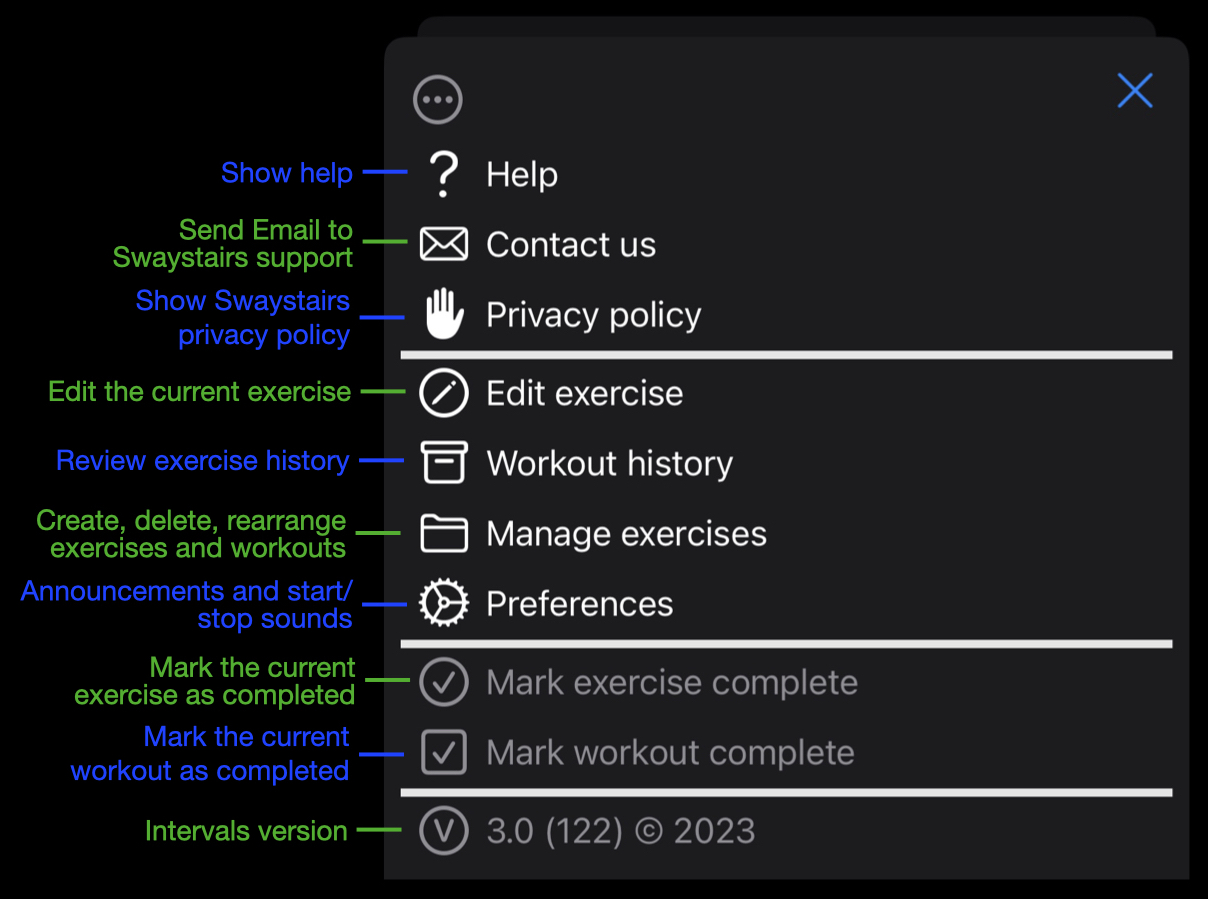 Intervals main menu